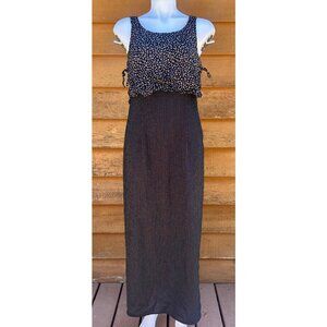 Vintage 90s Carole Little Black Maxi Dress W/ Goat & Chicken Graphic Top Sleevel